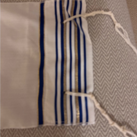 3012 Tallit Talis Prayer Shawl Acrylic Made In Israel Blue And Gold 9” X 39.5” - Picture 6 of 12